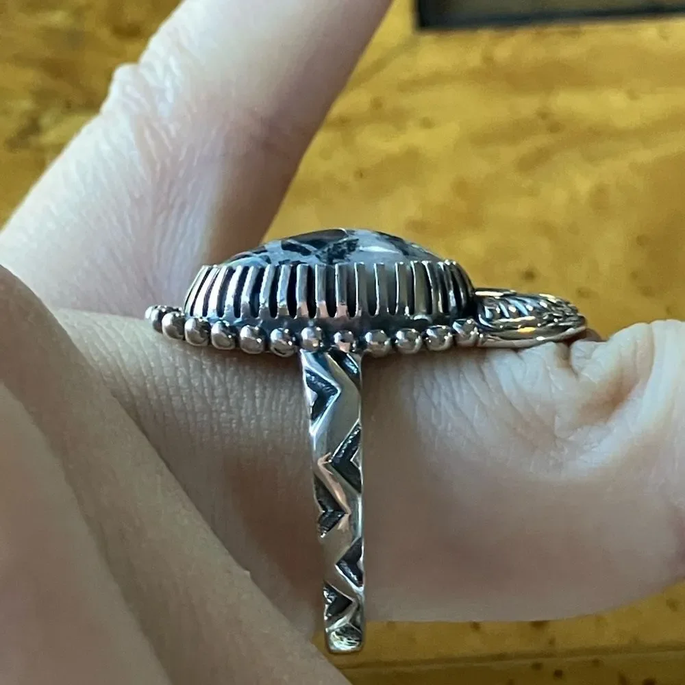 White Buffalo Sterling Silver Ring Size 8